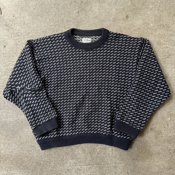 L.L. Bean Other - Vintage 80s LL Bean Birdseye Sweater Wool Norwegian Large Distressed Navy Blue